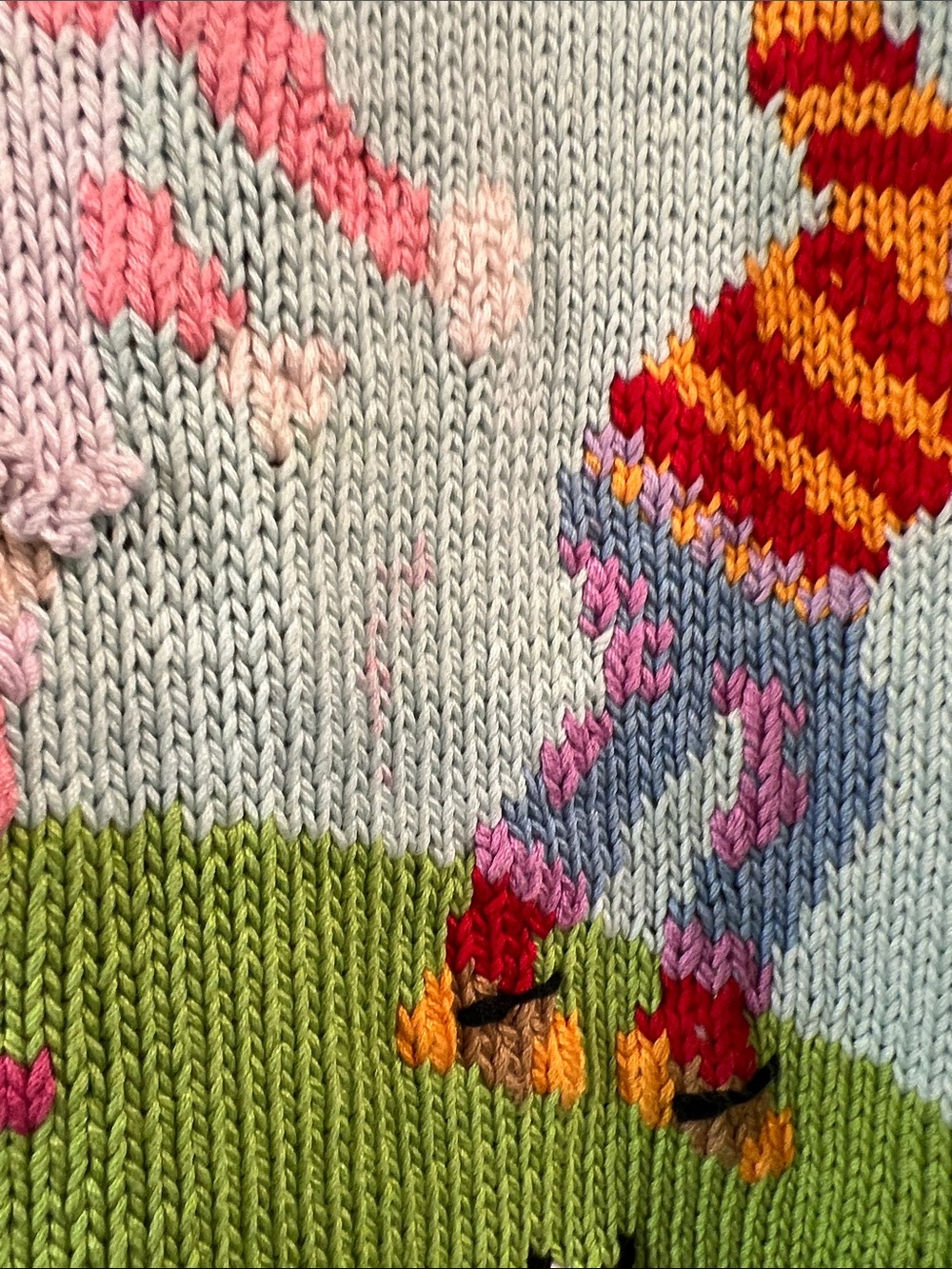 Berek - M, Hand-Knit Pastel Farm/Egg Hunt Scene Cardigan - Picture 10 of 12